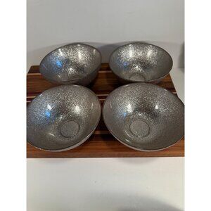 Set of 4 Sparkle Glitter Low Glass Bowls in Graphite Silver. Glittery, textured